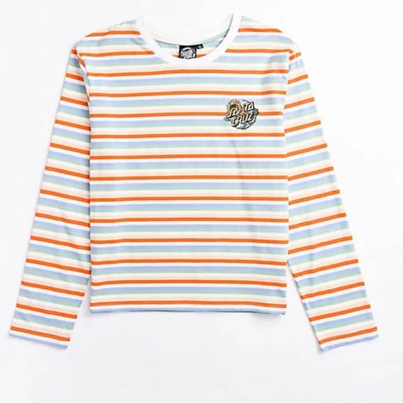 Santa Cruz Sunflower Dot Orange & White Stripe Long Sleeve T-Shirt Size M - Picture 1 of 9